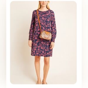 Cloth & Stone Anthropologie Dress Size XS Floral Semi Sheer Smocked Neck